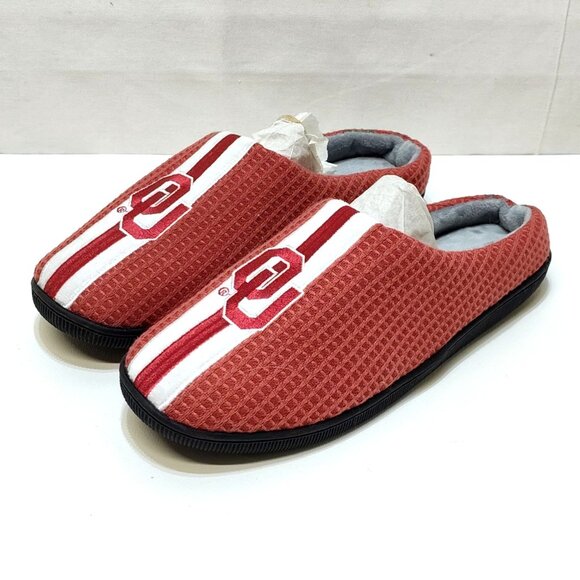FOCO Oklahoma Sooners Team Stripe Memory Foam Slippers Faux Fur Men's L (11-12) - Picture 2 of 9